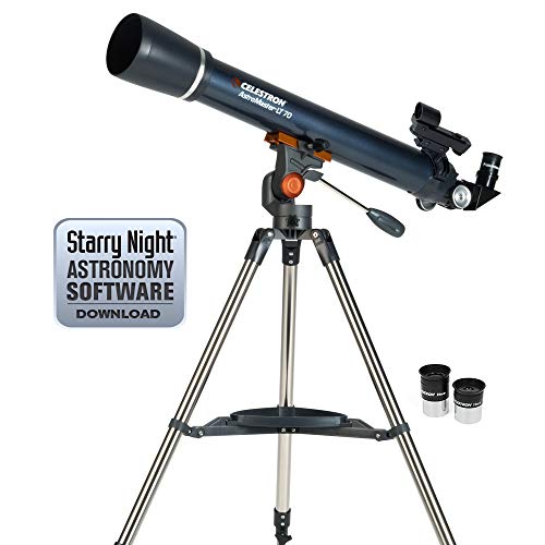 Celestron AstroMaster LT 70AZ Refractor No-Tool Setup Refracting Telescope, Blue (21074)