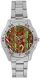 Merry Christmas Candy Canes Pattern Men's Stainless Steel Analog Watch