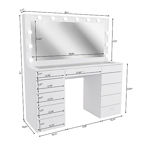 Boahaus Orla Modern Makeup Vanity Desk with Light Bulbs Builtin, USB