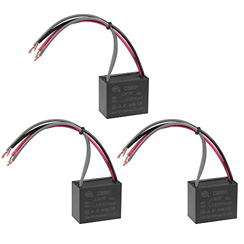 uxcell Ceiling Fan Capacitor CBB61 1.5/3uF 350V AC 4 Wires Metallized Polypropylene Film Capacitor 38x31x21mm for Electric Fan Pump Motor Generator 3Pcs: Industrial & Scientific