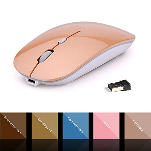 Rechargeable Wireless Mouse,Wireless 2.4GHz Noiseless Optical Mice,Ultra Thin 1200 DPI with USB Receiver Suitable for Notebook,PC,Laptop,Computer,Macbook (Rose gold)