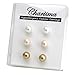 Charisma 8mm Composite Shell Pearls Stud Earrings Round Ball Imitation Pearl Earrings Hypoallergenic 3 Pairs White, Light Peach, Gold Color