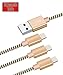 iPhone Charger,3Pack 5ft/1.5M Nylon Braided Lightning Cable For iPhone /6s/6s plus/ 7/7 plus /SE/5s/5/iPad/iPod and more IOS Devices-Gold