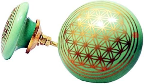 YourKart Interior Door Knobs Ceramic and Metal, Green, Set of 6