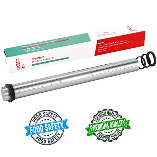 Adjustable Rolling Pin Stainless Steel with Silicone Guide Rings- Non-Stick Dough Roller for Baking, Pizza, Pasta, Pie Crust, Cookie, Pastry, Fondant Icing - 15.8 Inch - Thumbnail 7