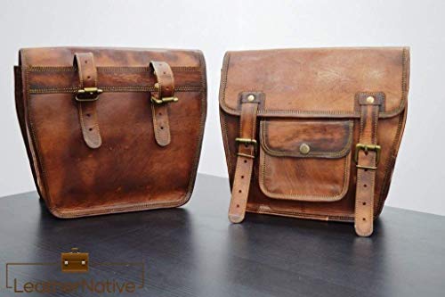 Leather Native 2 X Motorcycle Side Pouch Brown Leather Side Pouch Saddlebags Saddle Panniers (2 Bags) Pre Valentines Day SALE !!!