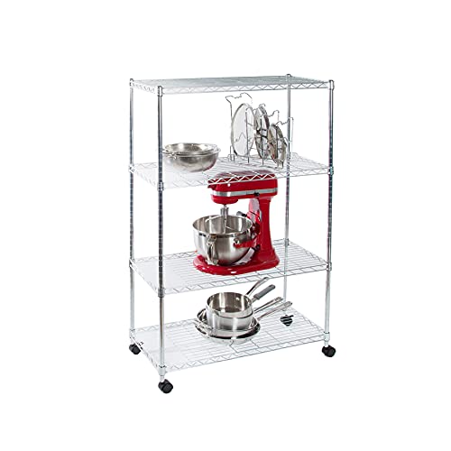 Seville Classics 4Tier Steel Wire Shelving with Wheels, 30" W x 14" D