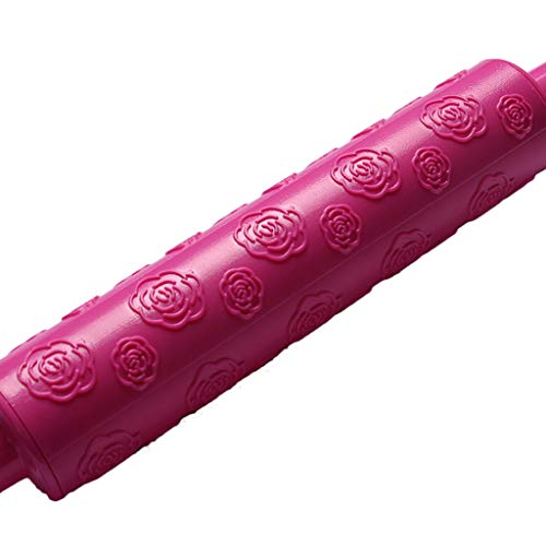 9.8 Inch Mini Rolling Pins, JDgoods Engraved Embossing Plastic Rolling Pin Baking Embossed Cookies Decorating Mold, Rolling Pin Kitchen Tool (Hot Pink) - Thumbnail 3