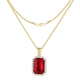 FOONEE Mens14k Gold Plated Iced Out Red Ruby Octagon Hip Hop Accessories with 3mm Pendant 24