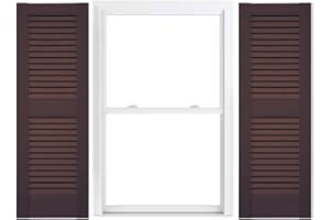 Duralok Vinyl Exterior Shutters | One Pair | Louvered 50/50 Split Straight Top Exterior Window Shutters | 18" x 60" | Federal Brown | Simple Installation + Hardware Included | Made in The US