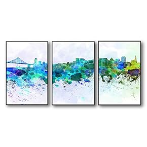 3 Piece Framed Canvas Home Artwork Decoration City Splash-Ink Painting Canvas Wall Art for Living Room, Bedroom - 16"x24"x3 Panels