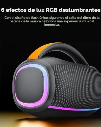 Bluetooth 5.4 Altavoz Bluetooth Potente 80W, Impermeable IPX7 Altavoces Portátil Potente con 8000mAh Batería, Sonido Estéreo, USB/RGB/TWS/AUX/TF, Speaker con 2EQ para Exterior, Negro Elegante — foto 6 de 6