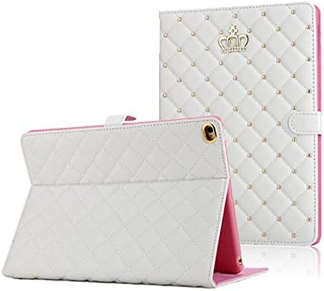 AMETON Fashion PU Leather Buckle Smart Stand Case Cover Crown Design Bling Protective With Auto Wake Sleep For Apple iPad 9.7 inch iPad Air Air 2 (White)