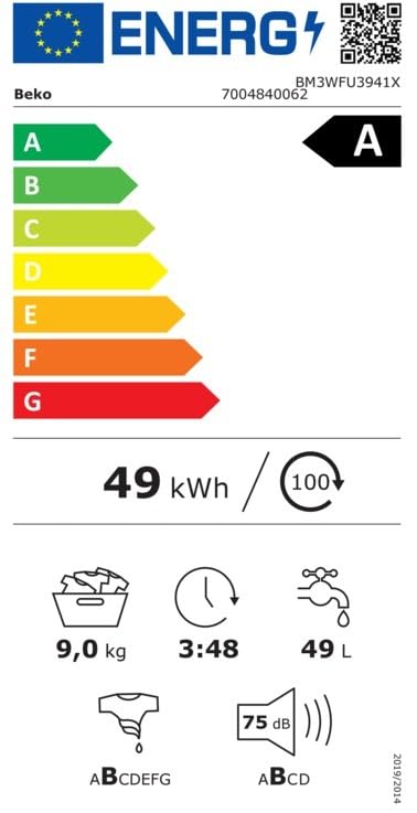 Beko BM3WFU3941X freistehende Waschmaschine, Waschvollautomat, 9 kg, EnergySpin, Schleuderwahl 1400 U/min, Hygiene+ allergikergeeignet, Coldwash Wasser-& Zeitersparnis, Weiß 9