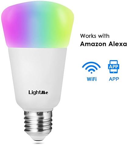LightMe WiFi Smart LED Light Bulb, E27 Dimmable RGB WiFi Lamp Smartphone APP Controlled Colorful Night Light Work with Alexa and Google Home