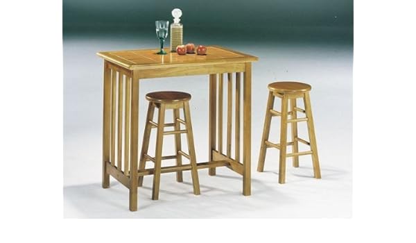 Amazon Com Acme Furniture Mission Oak Terra Cotta 3pc Breakfast