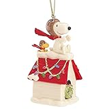 Lenox Peanuts Snoopy The Flying Ace Ornament Figurine Dog House Pilot Red Baron