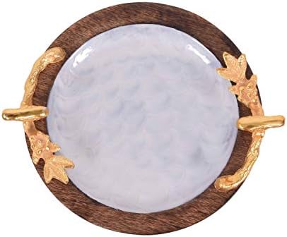 Artroot Mango Wood Serving Tray/Dining Tableware Table Decor/Diwali Gift with Golden Color Metal Handles, 1-Piece, Service for 1, Brown