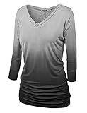 LL WT1113 Womens V Neck 3/4 Sleeve Dip Dye Drape Dolman Top with Side Shirring XXL BLACK