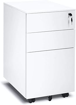 White 3 Drawer Metal File Cabinet Locking File Cabinet With Wheels Rolling Filing Cabinet For Home