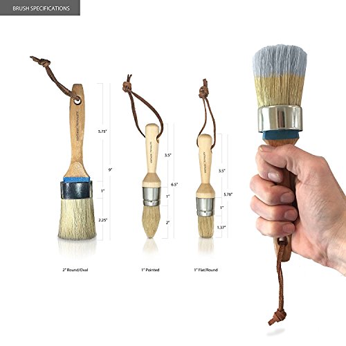 Pro Chalk Paint Brush Set Furniture Paint Brushes For Chalk Paint, Milk Paint, Clear Wax Art Home Decor Large and Small Natural Boar Hair Bristles Round, Oval and Flat Bristle Head by Vintage Tonality - Thumbnail 6