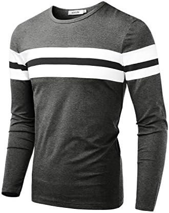 KAIUSI Men's Crew Neck Long Sleeve Contrast Color Casual Slim T-Shirt Top Medium Dark Grey