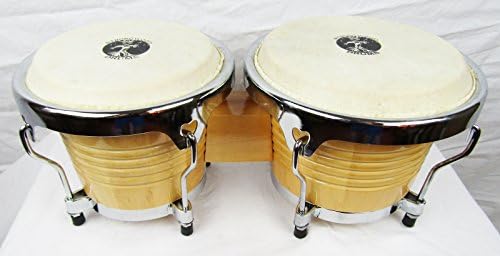 Bongo Drums - Roots Series - Real Wood, 6" & 7" Good Size, Natural Skins, Wood Gloss Finish