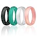 ROQ Silicone Wedding Ring for Women, Set of 4 Affordable Comfort Fit 6mm Love Metallic Silicone Rubber Wedding Bands - Rose Gold, Turquoise, Black with Teal Glitter, White - Size 6