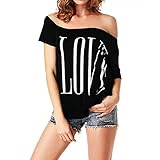 FUNOC Womens Short Sleeve Loose White T Shirt Summer Casual Lover Tops Blouse