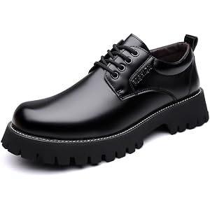 Mens Leather Platform Oxford Shoes Non‑Slip Classic Casual Business Work Office Shoes Breathable Comfort Walking Derby Dress