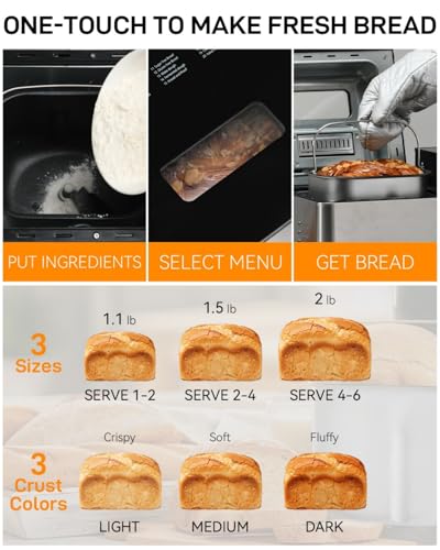 25-IN-1 Automatic Bread Machine | 2lb Size with Visible Lid, Auto Nut Dispenser, One-Touch Display, 13-Hour Delay Timer & Recipes – Easy to Use, High Success for Homemade Bread