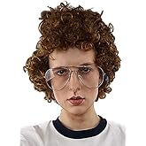 ALLAURA - Pedro Brown Afro Nerd Wig + Glasses Costume Set Geek Costume Wigs For Mens Adult Halloween Party 80s - Dynamite Wig