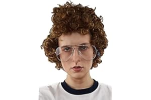 ALLAURA - Pedro Brown Afro Nerd Wig + Glasses Costume Set Geek Costume Wigs For Mens Adult Halloween Party 80s - Dynamite Wig