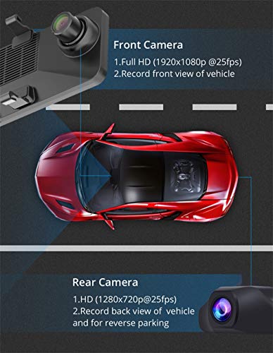 Quad Core Car DVR Camera,12 inch 4G Android 8.1, GPS Navigation Dual Lens Rearview Mirror Dashcam, Bluetooth FM Transmitter, Digital Video Recorder - Thumbnail 5