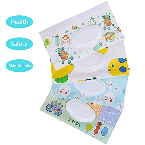 FEBSNOW 4 Pack Baby Wipes Container, Reusable Portable Wet Wipe Pouch