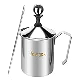 Manual Milk Frother French Press Coffee Maker Stainless Steel Hand Pump Milk Foamer Handheld Milk Frothing Pitchers Manual Foam Maker with Fancy Latte Art Pen For Cappuccinos and Coffee Latte 14-Ounce