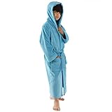 Turkishtowels Boys Terry Velour Hooded Kids Bathrobe (Ages 7-11 L, Aqua)