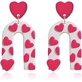 QLYOVWE Heart Hoop Earrings for Women Handmade Clay Heart-Shaped Earrings Pink Love Heart Dangle Earrings Sweet Candy Color Creative Gift Colorful Valentine's Day Jewelry