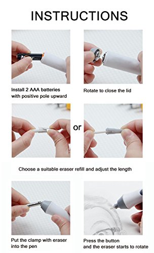 Electric Eraser Kit Battery Operated Sketching Drawing Pencil Eraser 2 Highlights(erasing) Effects with 100pcs Rubber Refills(40 Big + 60 Small), for Artists Painters Designers Students Teachers-Black - Thumbnail 5