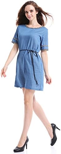 YCJUJU Women's Denim Skirt Dress O-Neck Plus Size Casual Dress (M)