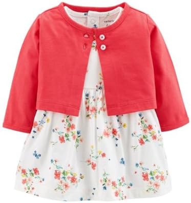 Amazon Co Jp カーターズ Carter S 女の子用カラフル花柄ワンピースx赤カーディガン2点セット 服 ファッション小物