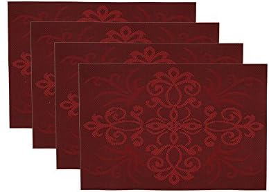 Placemats Set of 4 ,Chinese knot pattern Non-slip Insulation Placemat Washable PVC Placemat Christmas Placemats with Exquisite Pack (Red)