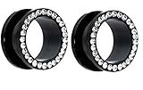 Pair of Black Titanium Clear Gem Gauges Tunnels