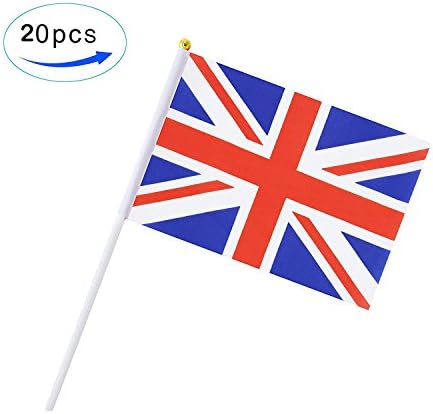 Changhan 20 PCS Hand Held Small England UK Flags On Stick,International World Country Stick Flags With Plastic Pole,Party Decorations Supplies For Soccer Fans Watching Russia Soccer Sports Game