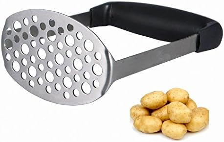 Aboonlys Stainless Steel Potato Masher with Broad and Ergonomic Horizontal Handle, Best Mashing Plate for Mashed Potatoes, Vegetables and Fruits