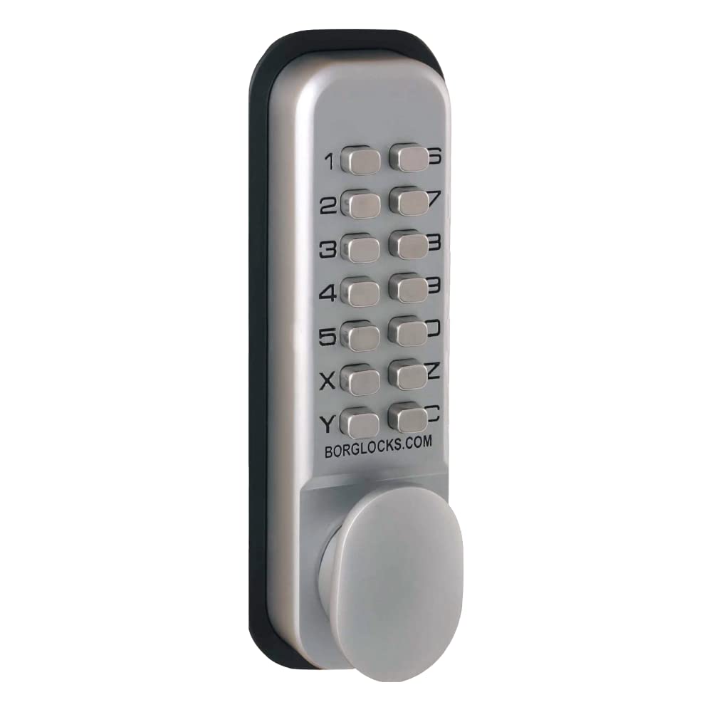 Borg 2201 Digital Push Button Door Lock with Holdback in Satin Chrome