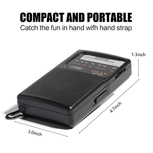 Portable Pocket Transistor Radio Battery Operated AM/FM Radio - Best Reception, Longest Lasting, Built-in Speaker and 3.5mm Headphone Jack for Walking Hiking Camping (Black) - Thumbnail 3