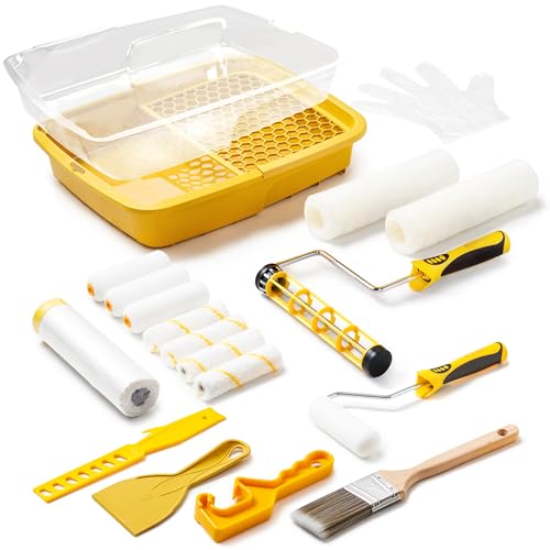 Voomey Professional Paint Roller Kit 22 Pcs, 9-Inch Upgraded Paint Roller with Super Coverage Effect, Paint Brush, Paint Roller Tray,Paint Kit for House Painting at Amazon