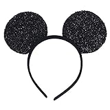 NiuZaiz 1pc Black Glitter Mouse Ears Headband for Party Decorations (Black Sequin)