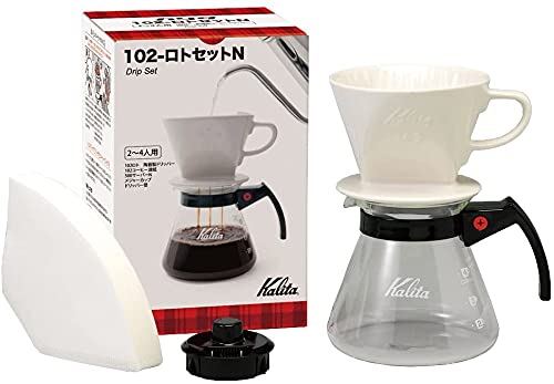 Carita Kalita Pour Over Glass Coffee Maker Pot with Ceramic Filter Holder & 102 Paper Filters, 500ml, Made in Japan